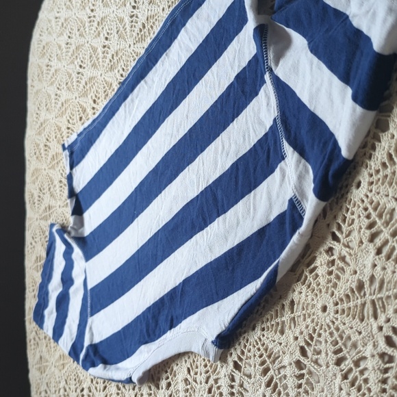 ZARA | Navy And White Striped Cropped Boxy Fit Cotton Tee Size M - Picture 7 of 8